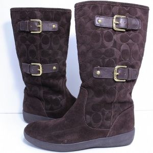 COACH Tinah Jacquard Chocolate Brown Suede Boots